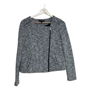 Banana Republic Knit Moto Jacket Black White Gray Zip Front Womens Size 6